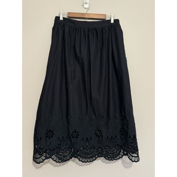 Talbots Embroidered Poplin Skirt Midi Maxi Fit Flare Full Black Pocket Cotton 8 - Picture 8 of 13